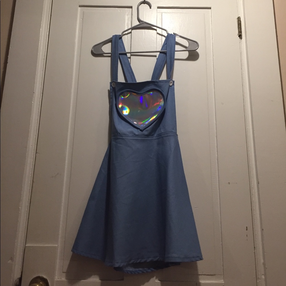 Baby blue holographic overall dress