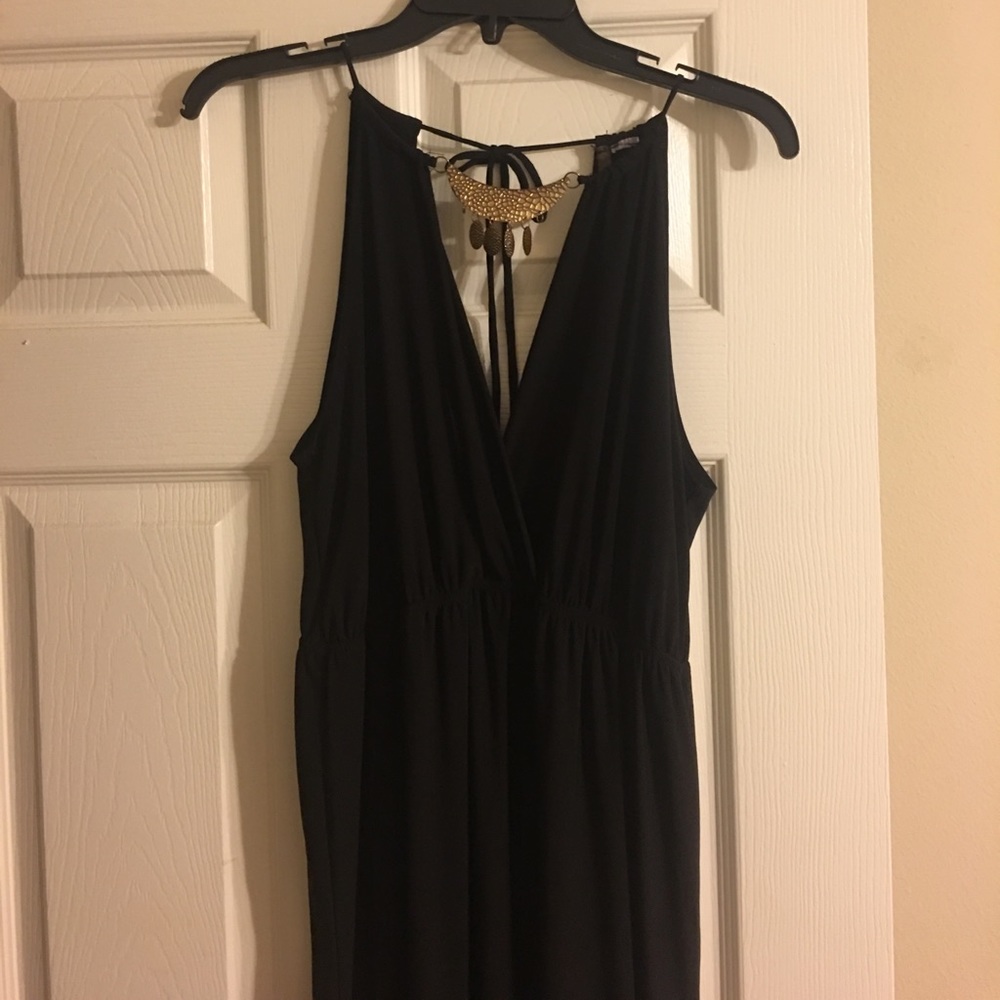 Maxi dress with faux gold neck attached