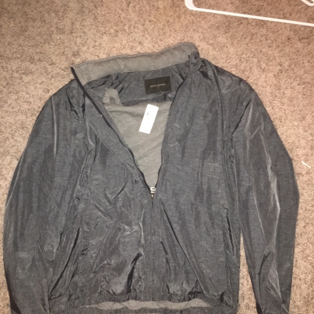 Grey nylon rain jacket