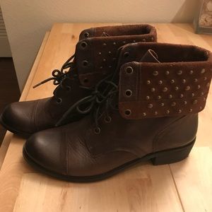 Gianni Bini Distressed Stud Leather Combat boots