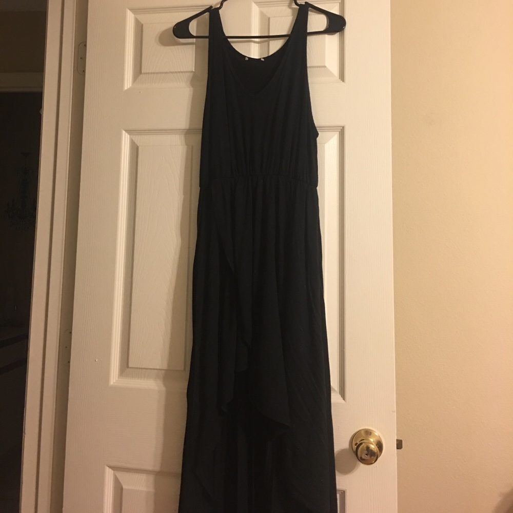 Black cotton no sleeve high low dress