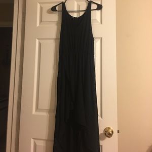 Black cotton no sleeve high low dress