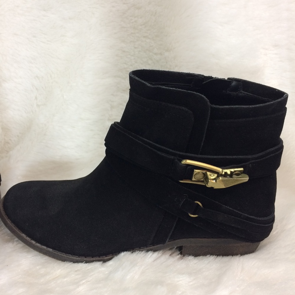 Fergalicious Fergie Black Buckle Ankle Bootie 6.5