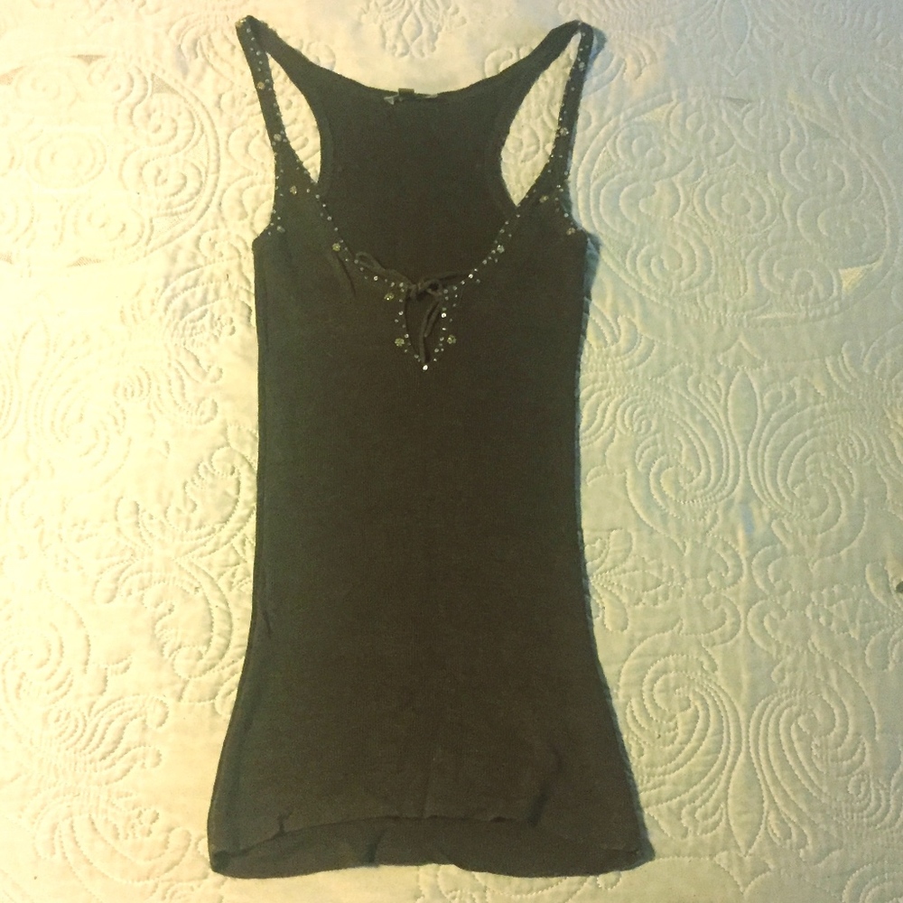 Brown tank top w/ beading detail
