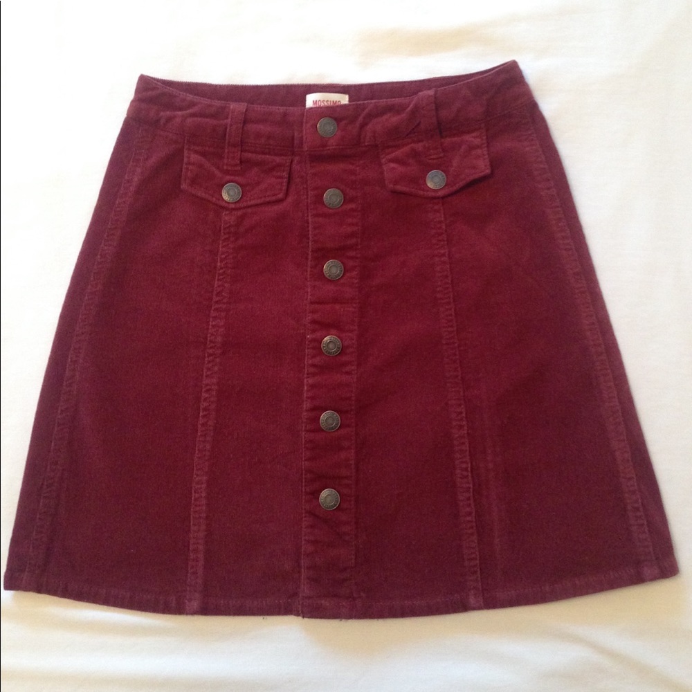 Red Burgundy Corduroy Button Down Skirt