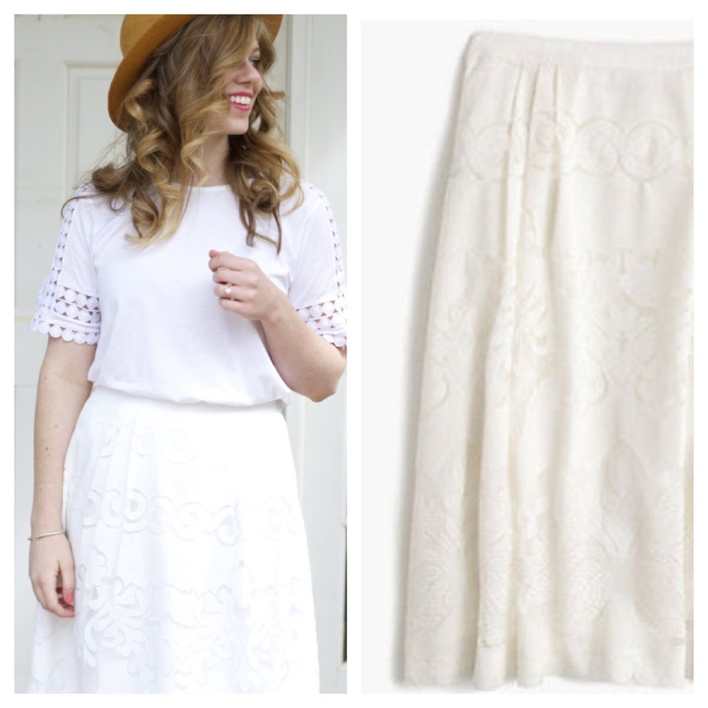 NWT J. Crew White Midi Skirt in Ornate Lace Sz 8 - Picture 2 of 8