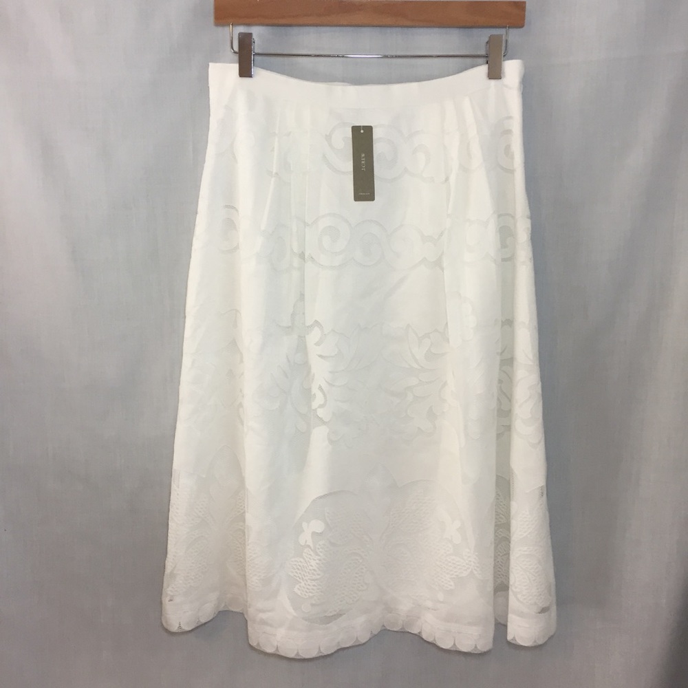 NWT J. Crew White Midi Skirt in Ornate Lace Sz 8 - Picture 3 of 8
