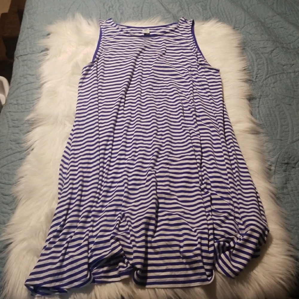 Old navy blue and light gray striped swing dress