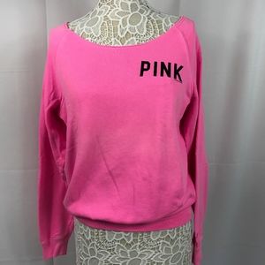 PINK Sweatshirt Spell Out Raglan Bright Pink Small