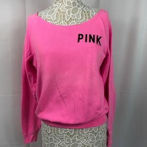 PINK Sweatshirt Spell Out Raglan Bright Pink Small