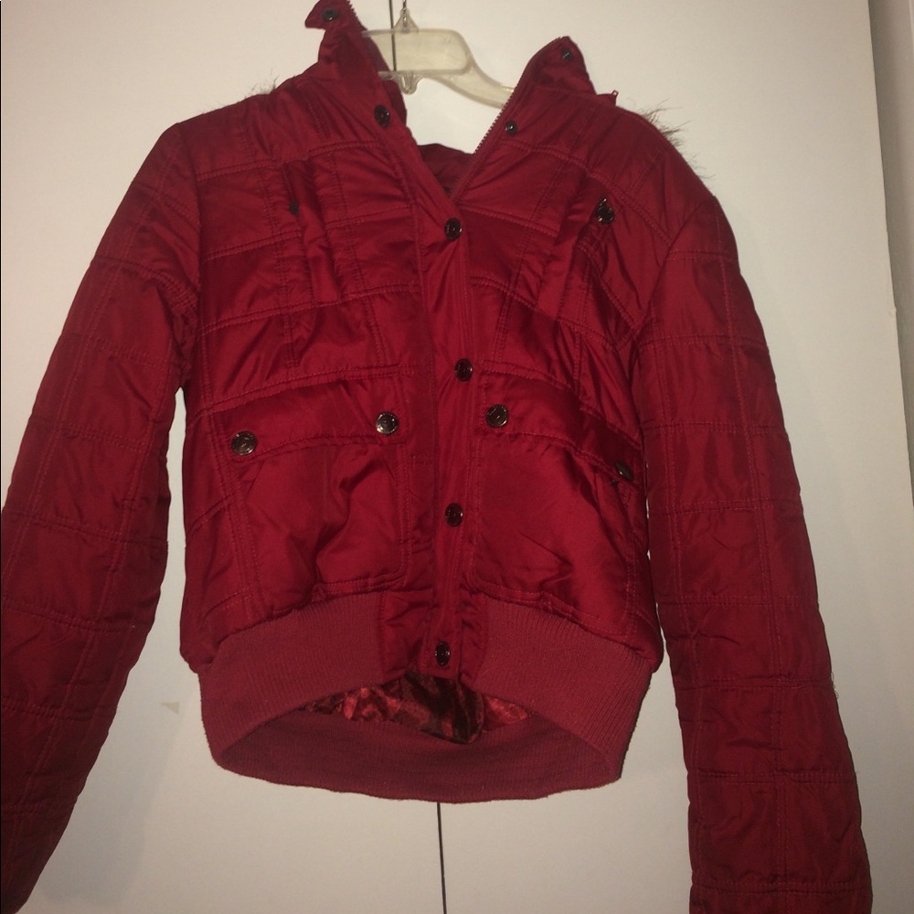 Cropped Burgundy Winter Puffer Jacket Coat