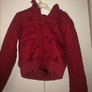 Cropped Burgundy Winter Puffer Jacket Coat