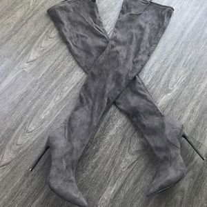Sexy thigh high boots. Grey suede