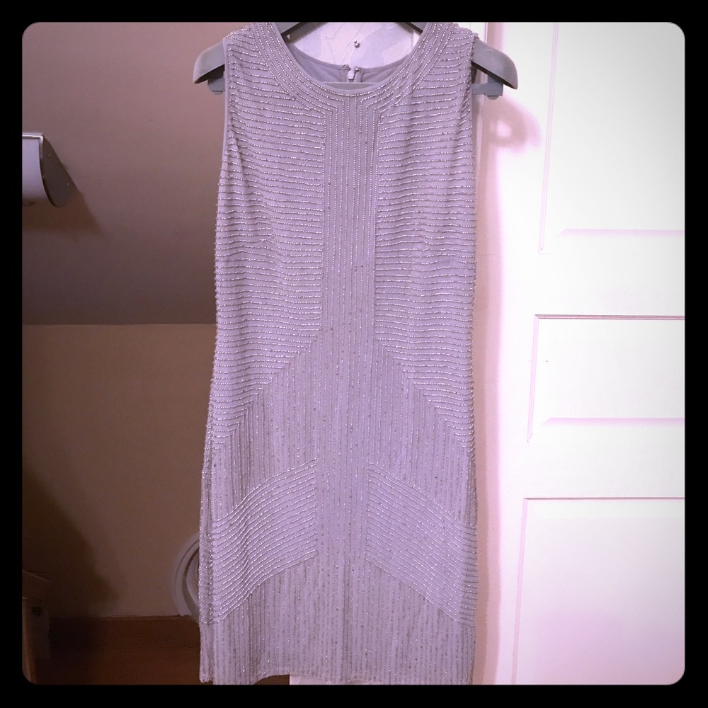 NEW Silver Carmel Marc Valvo Beaded Dress Size 8