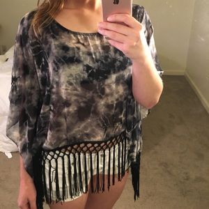 Sheer, Tasseled Tie-dye Top