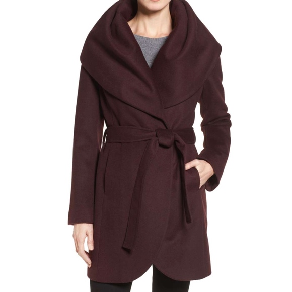 t tahari wool blend belted wrap coat