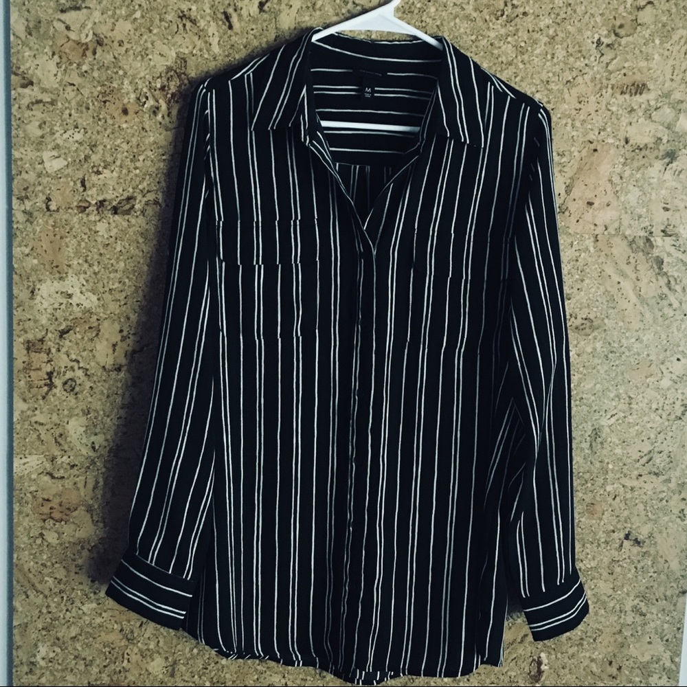 SOLD: Black & White Stripe Button Up Blouse