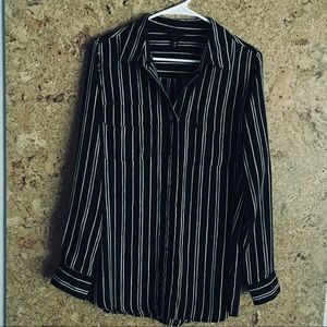 SOLD: Black & White Stripe Button Up Blouse