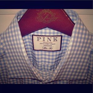Thomas Pink Check Slim Fit Button Cuff 16 41cm