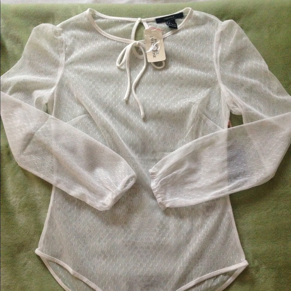 Forever 21 White Mesh Bodysuit Polka Dot NWT
