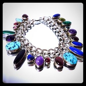 Vintage Gemstone Sterling Silver Charm Bracelet Vintage Gemstone Sterling Silver Charm Bracelet