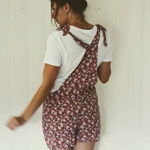 Floral cotton over-all shorts