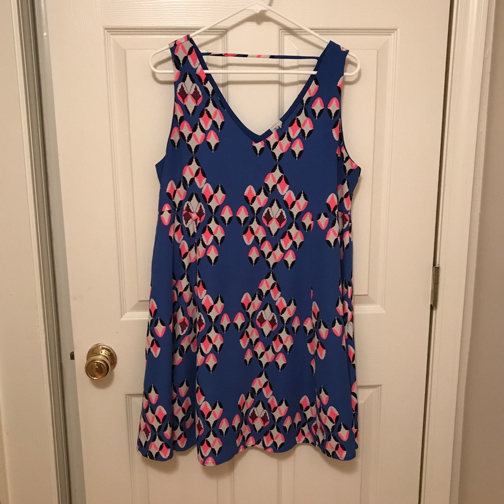 Blue and pink print dress