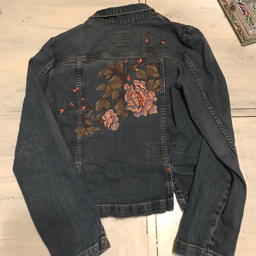 Calvin Klein embroidered floral denim jacket
