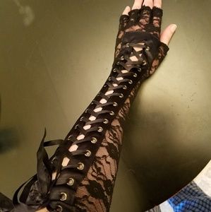 Flower print long lace gloves