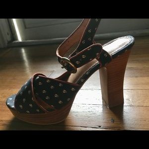 Fossil Platform Sandal Heels Navy Blue