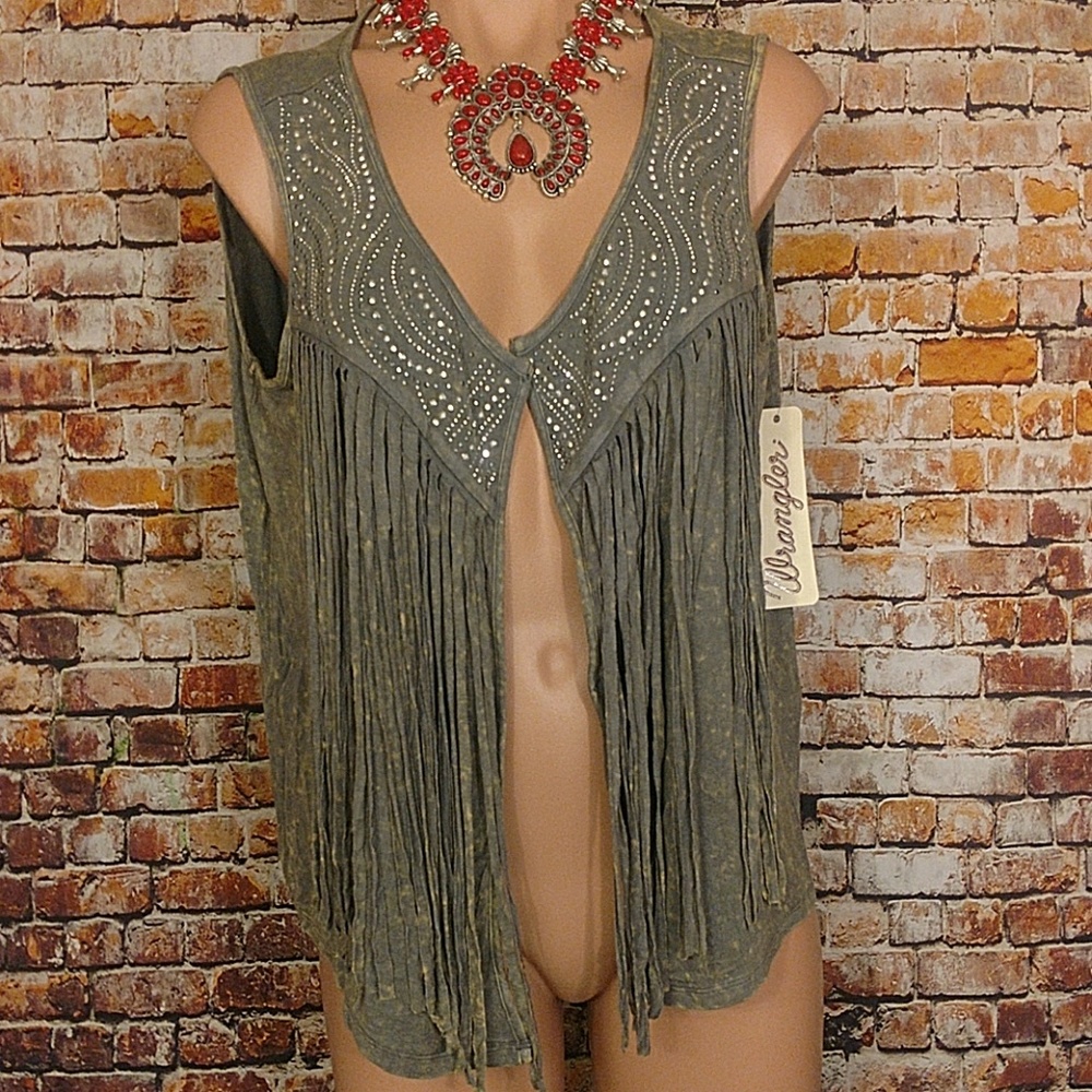 NWT Wrangler Bling Fringe Vest Large - Picture 2 of 4