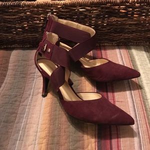 burgundy suede stilettos