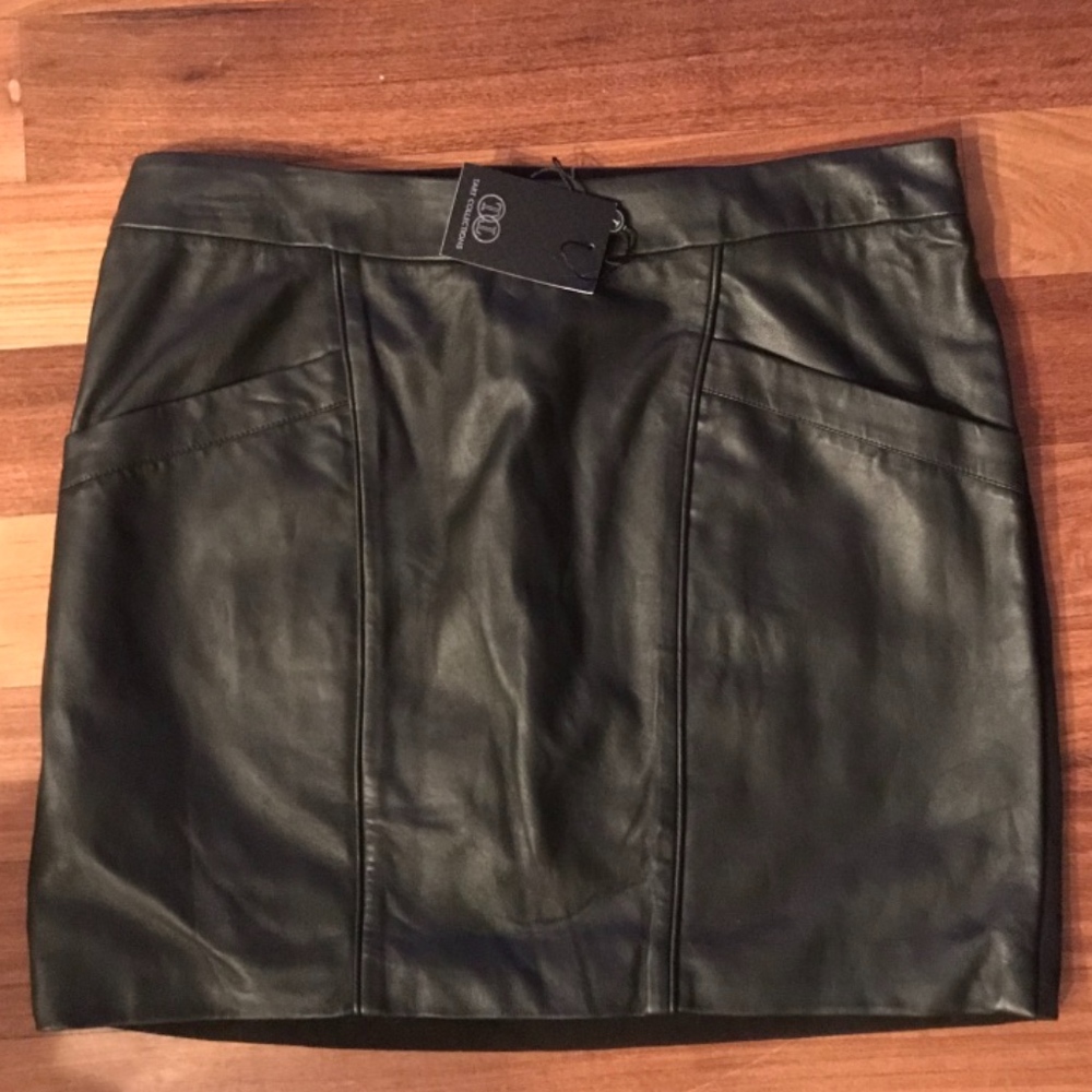 Tart Blk leather Mini Skirt with slit pockets M