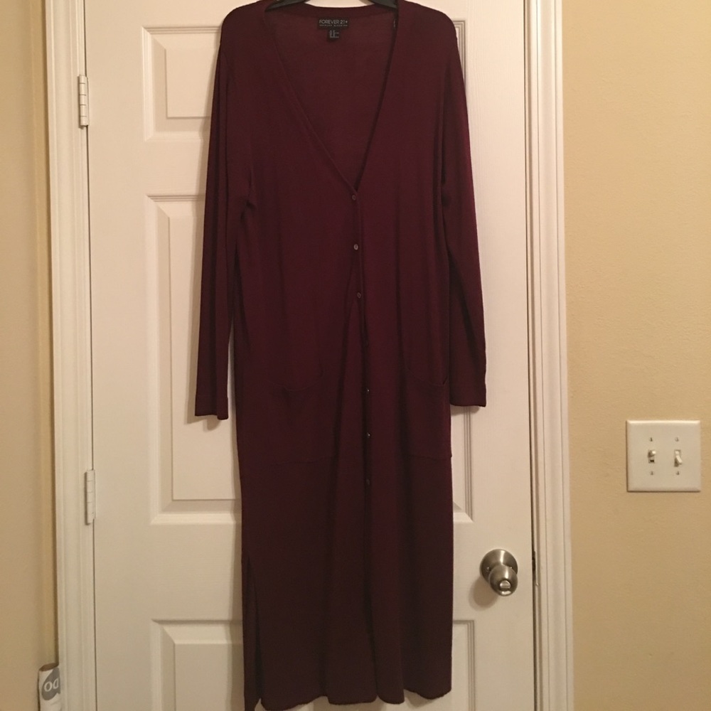 Long Sweater Size 2X Burgandy