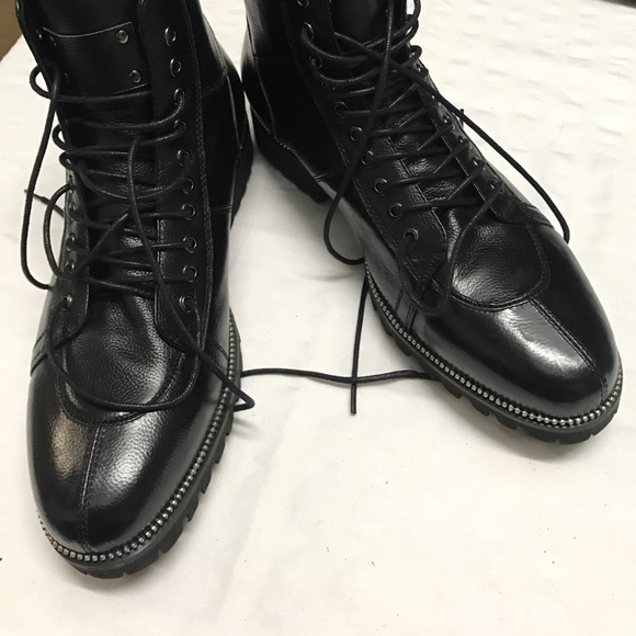 Zanzara Capri Zip-Trim Leather Lace Up Boots,8.5