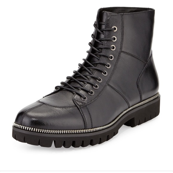 Zanzara Capri Zip-Trim Leather Lace Up Boots,8.5