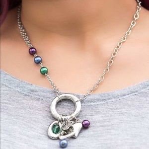 Multi color heart charm necklace & earring set