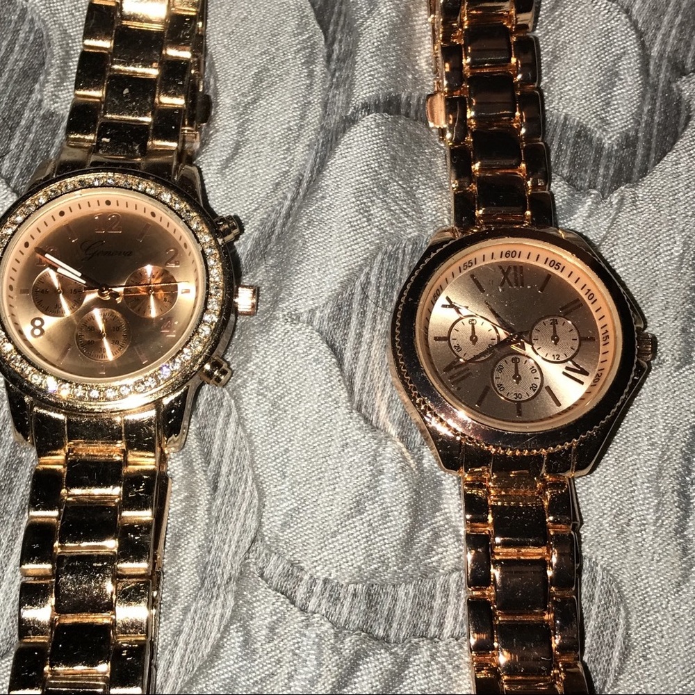 Two rose gold watches.