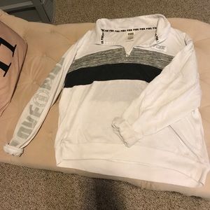 PINK white and grey Quarter Zip