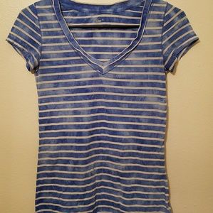 Blue pin stripe sky v neck t shirt gap