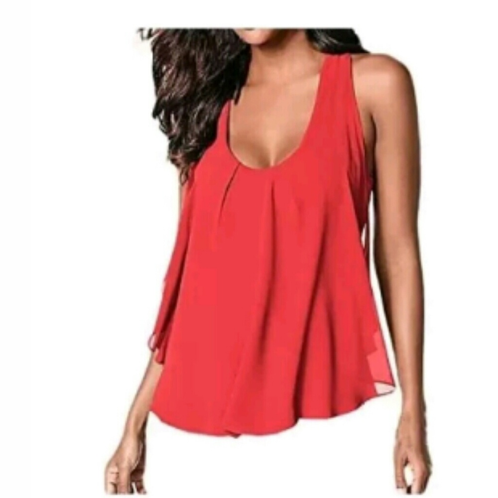Red chiffon large flowy tank sexylow cut