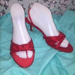NINA Red Satin Strappy Kitten Heels NINA Red Satin Strappy Kitten Heels
