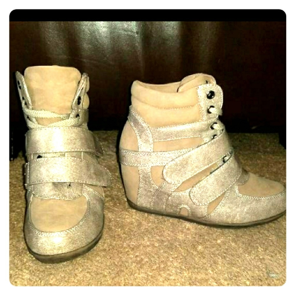 BEIGE NUDE HIGH TOP SNEAKERS SHOES PUMPS