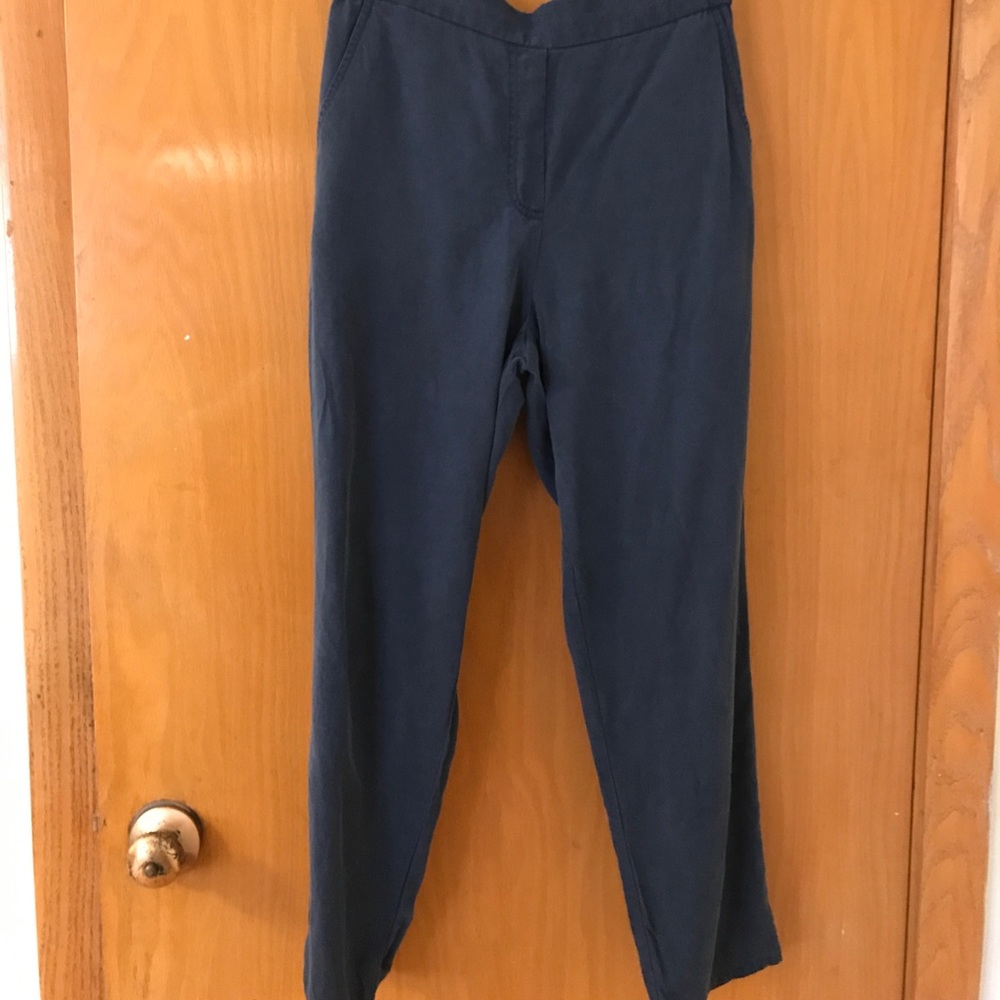 Loose navy silk-like pants from Gap