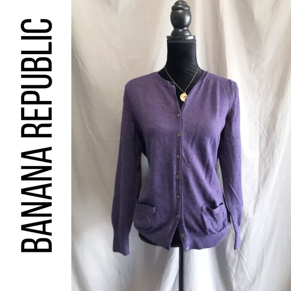 Banana Republic Sweaters - Banana Republic Merino Wool Purple Cardigan XL