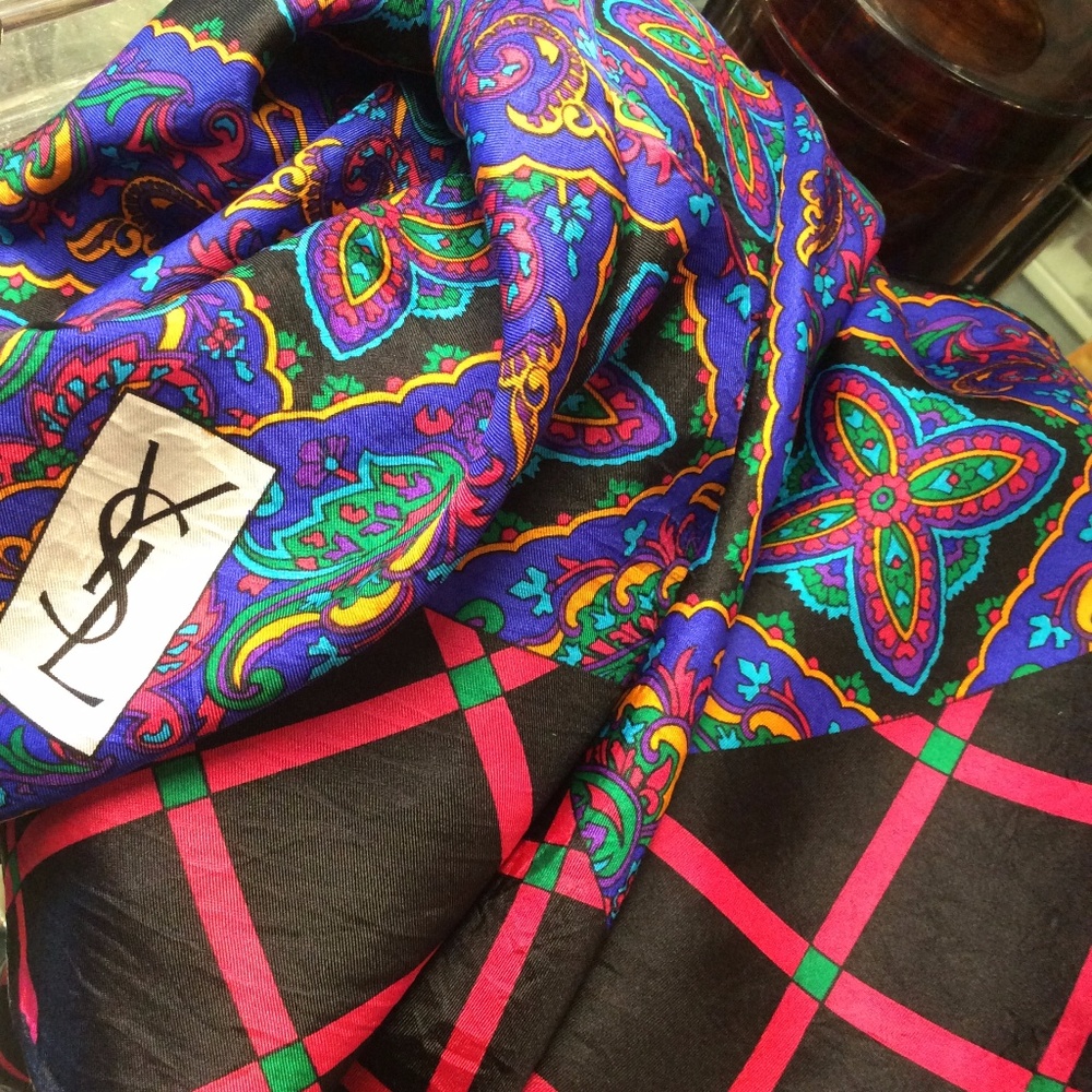 YSL Paisly Print SILK Square Large Scarf