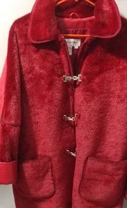 Faux fur coat with leather trimmings