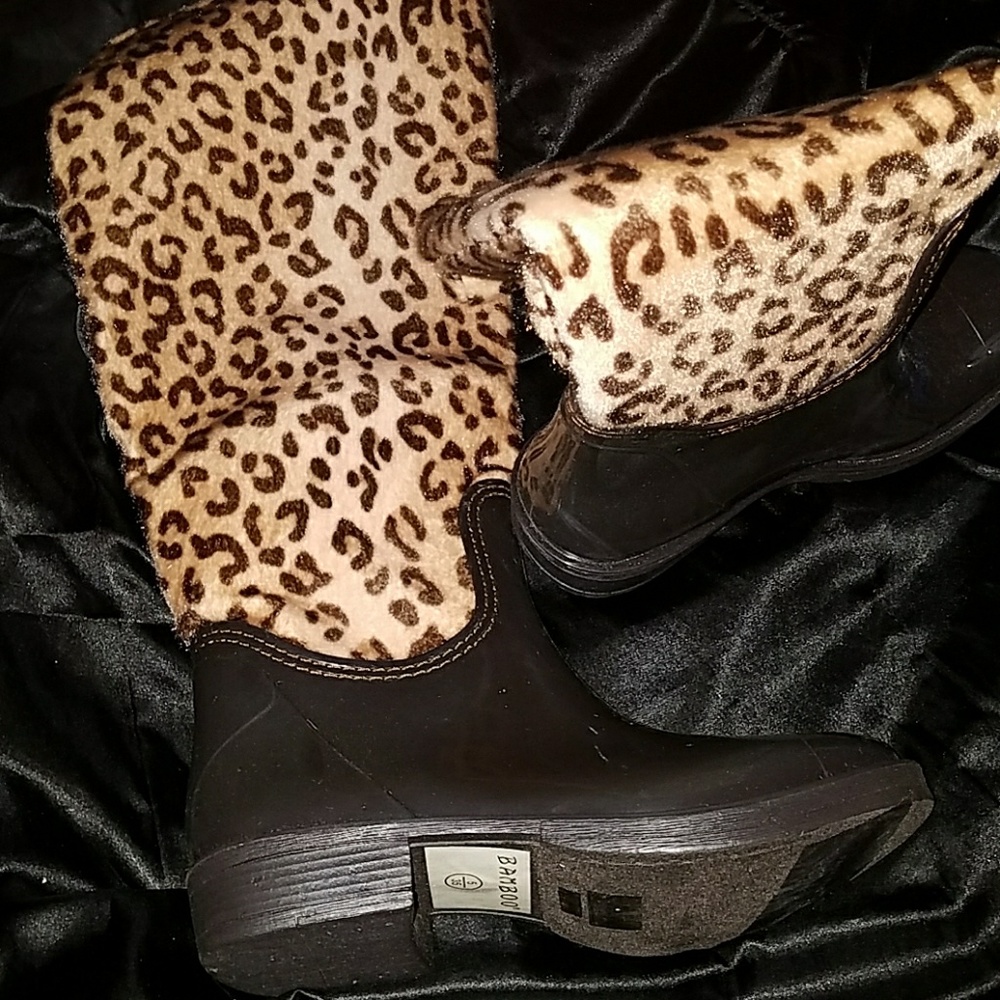 Brown/ Cheetah Print Rain Boots