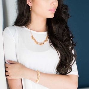 Gold tone set necklace, earring & bracelet