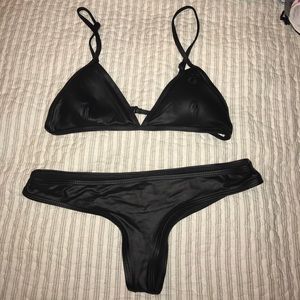 KOVEY black leather neoprene set S top M bottom